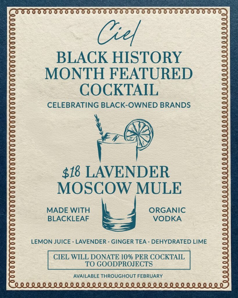 Black History Month Featured Cocktail at Ciel Social Club